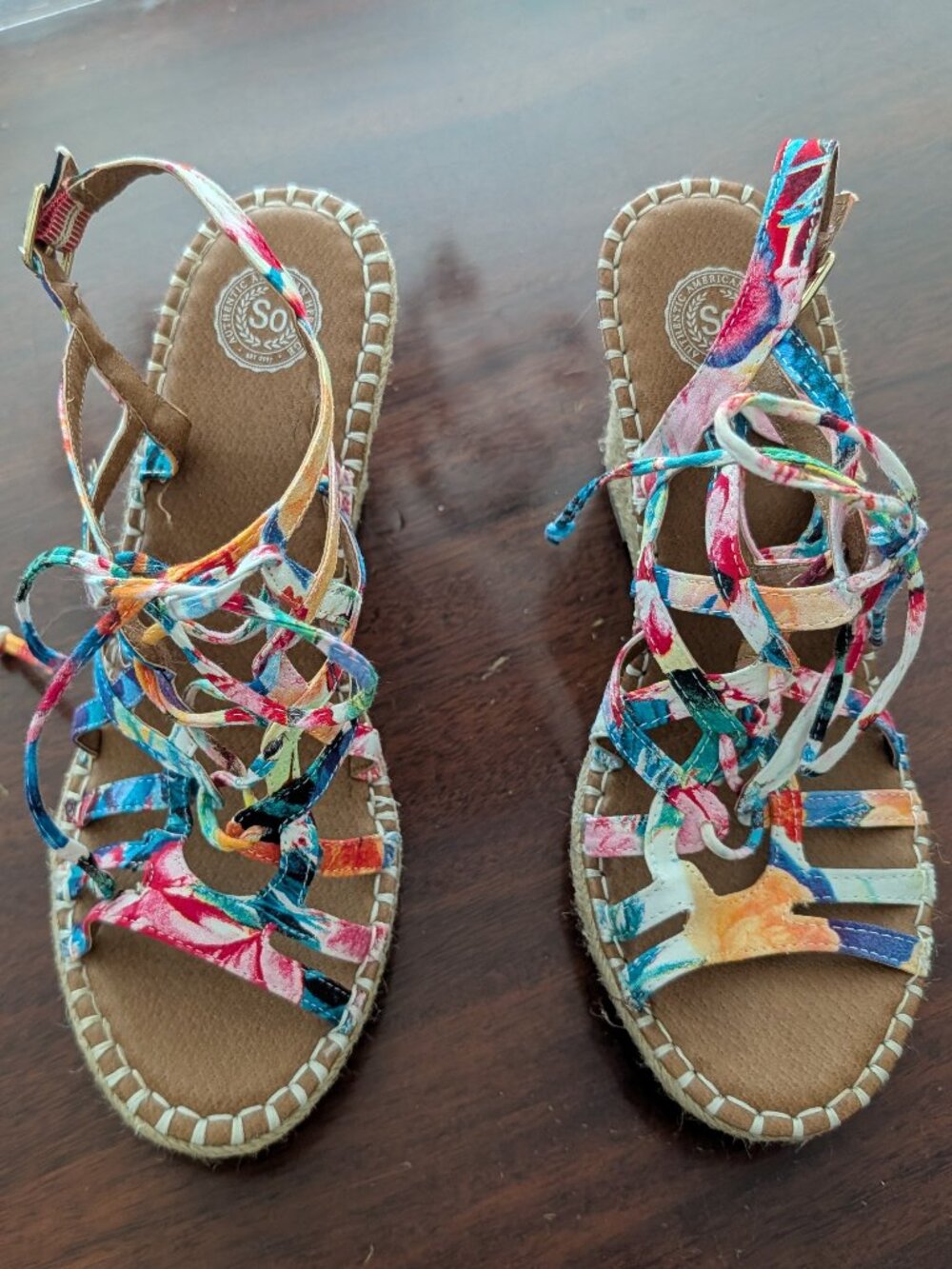 Floral Wedge Sandals Espadrilles Women's 9.0 M SO Authentic American Heritage